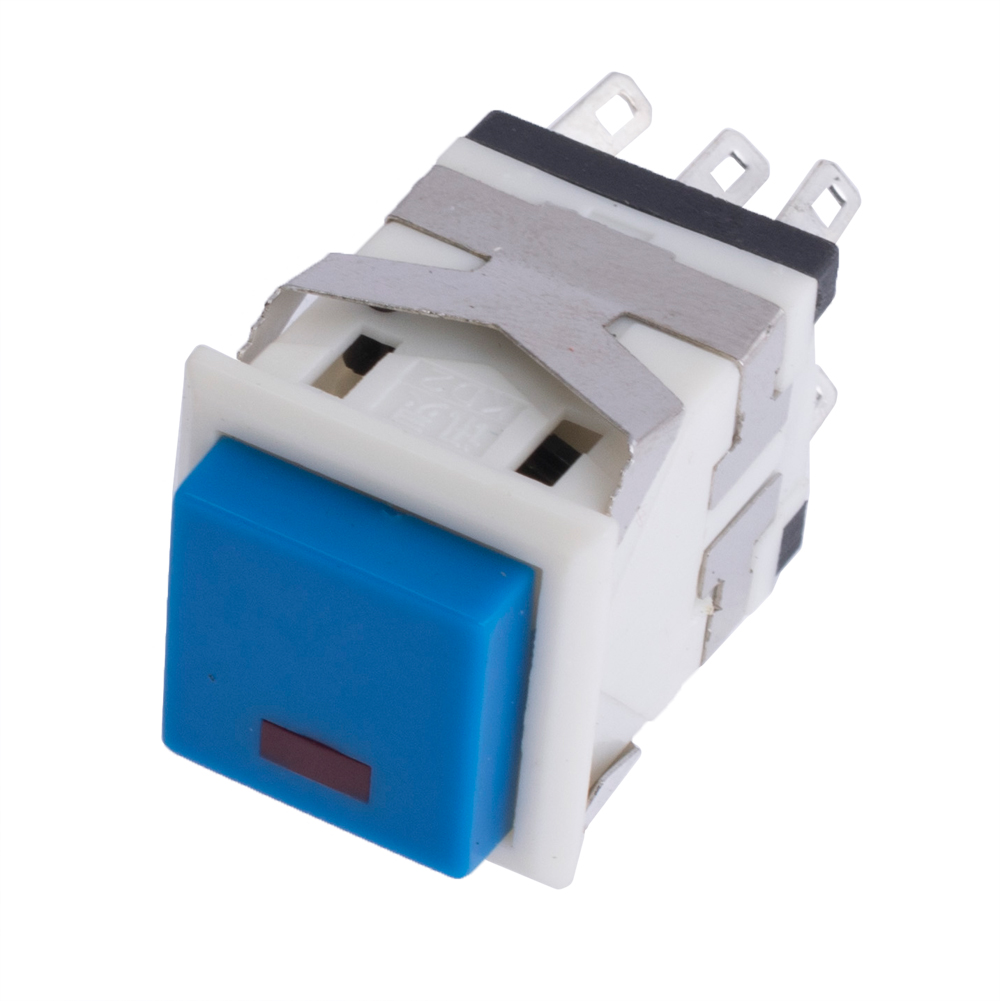 Кнопка PSW-10L Blue з фіксацією з підсвічуванням (on-off) білий корпус ...